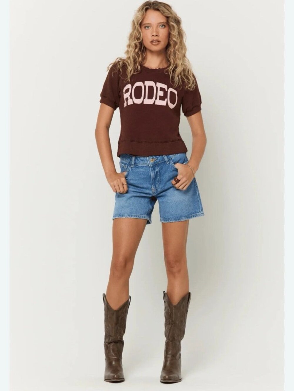 PROJECT SOCIAL Customized Shrunken 1st Rodeo Sweatshirt In cacao NWT